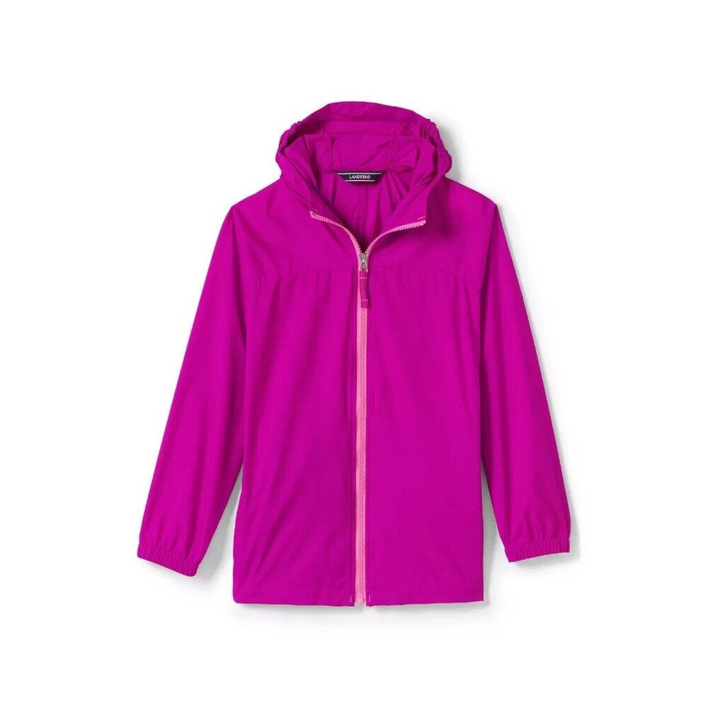 LANDS'‎ END Kids Big Girls M (5-6) Raspberry Pink Packable Navigator Rain Jacket